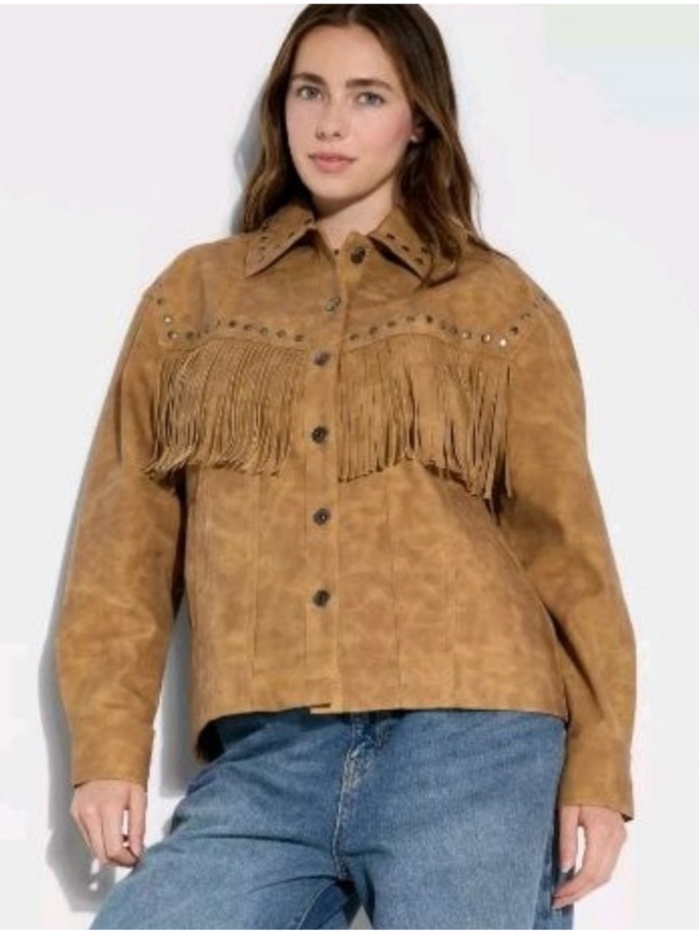 Wild Fable Women’s Western Fringe Faux Leather Jacket - Tan Size Extra Large NWT
